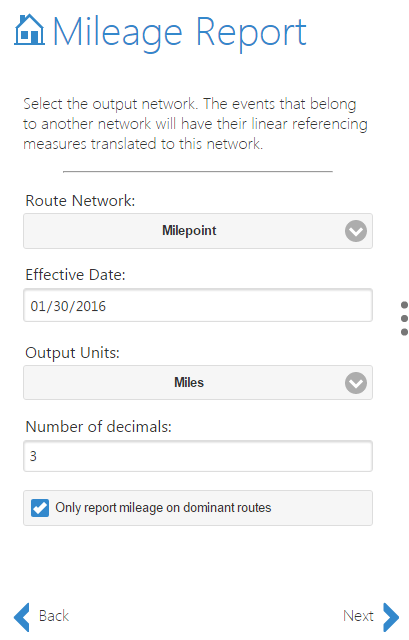 Calculate mileages for dominant routes. Calculate mileages for dominant routes.